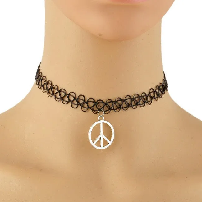 Handmade Hot Selling Vintage Stretch Tattoo Choker Necklace Gothic Punk Grunge Henna Elastic with Choker Pendant Necklaces