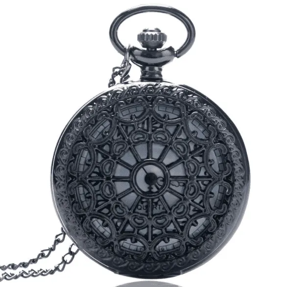 Heart Cut Out Detail Round Pocket Watch - Gunmetal or Bronze