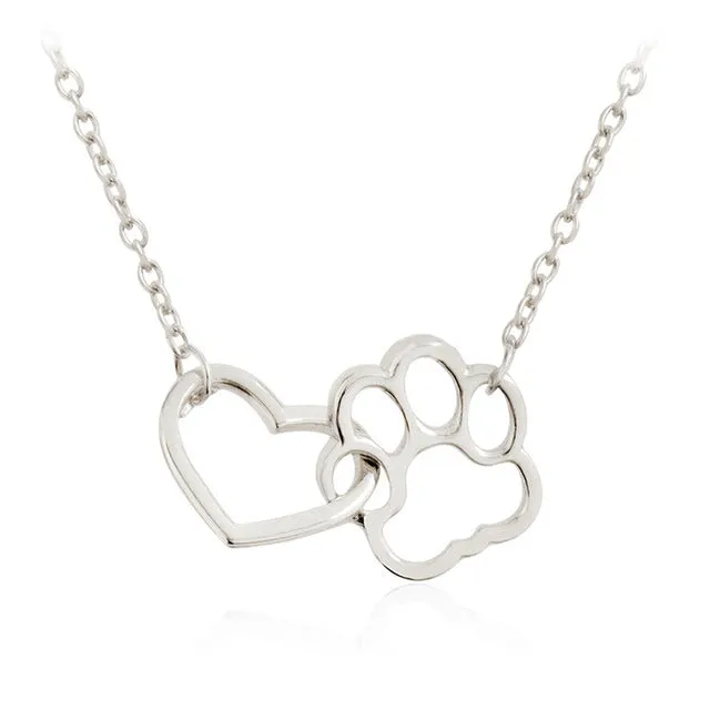 Hollow Pet Paw Footprint Necklaces Shellhard Cute Animal Dog Cat Love Heart Pendant Necklace For Women Girls Jewelry