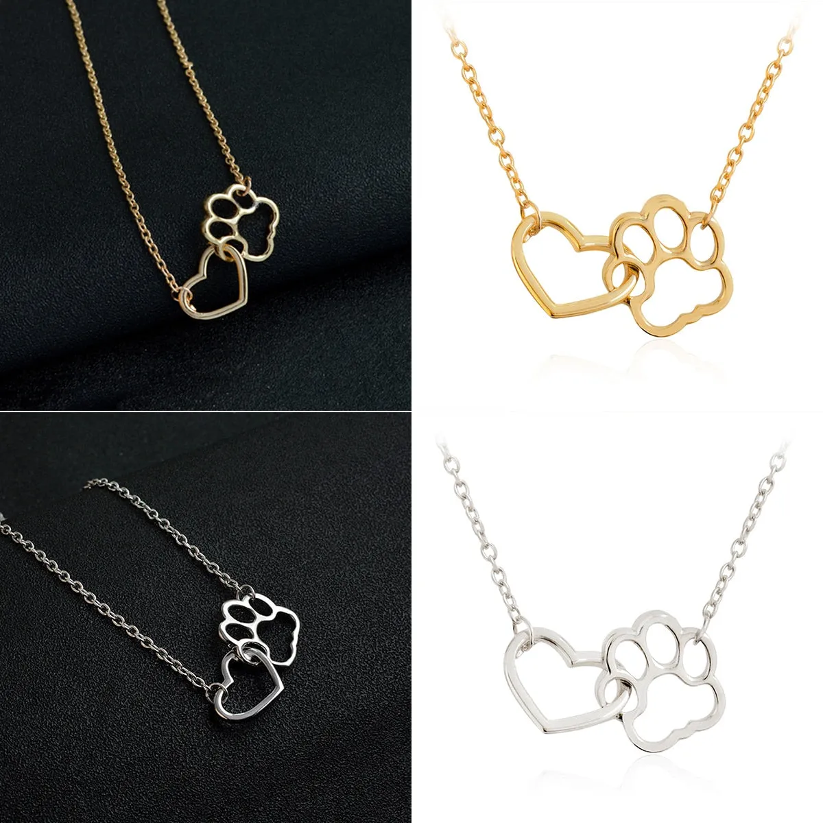 Hollow Pet Paw Footprint Necklaces Shellhard Cute Animal Dog Cat Love Heart Pendant Necklace For Women Girls Jewelry