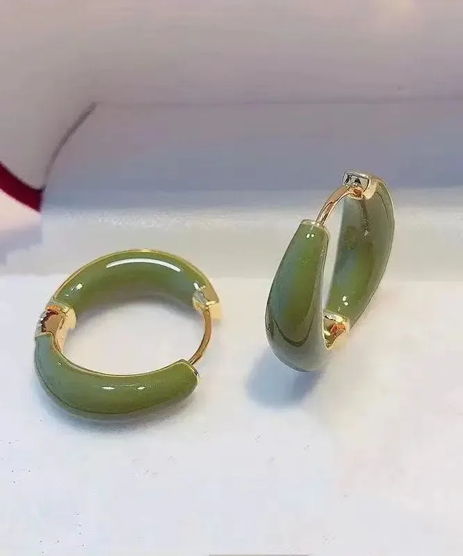 Inlaid Gem Stone Hoop Earrings