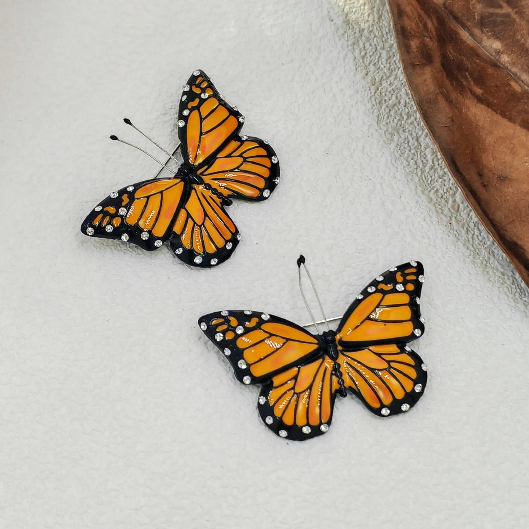 Jewelblings Elegant  Clear Crystal Accent Black & Orange Enamel Monarch Butterfly Brooches Pins for Growing Beauty Women Girl Coat Jewelry