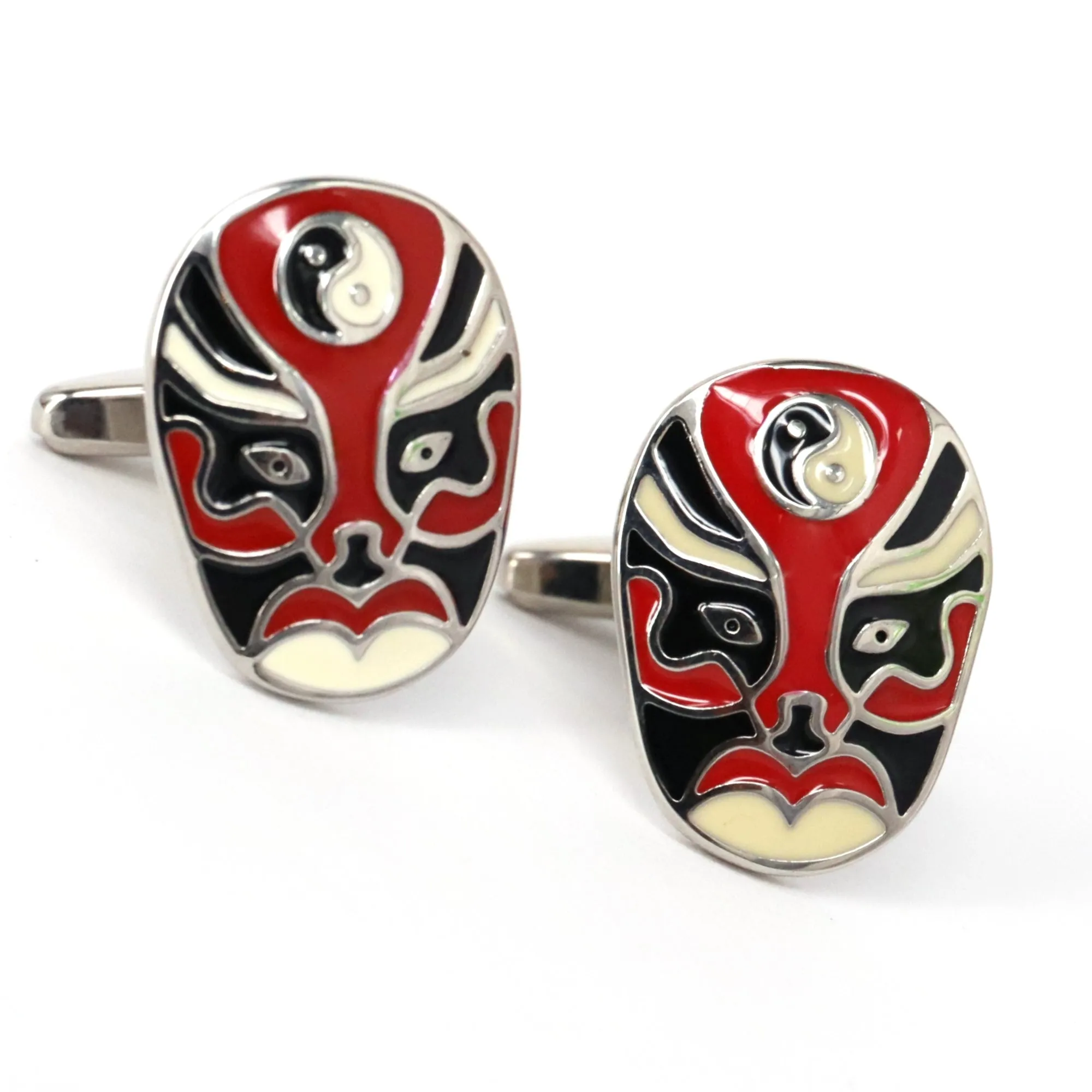 Jing Mask or Chinese Opera mask Black white Cufflinks (Online Exclusive)