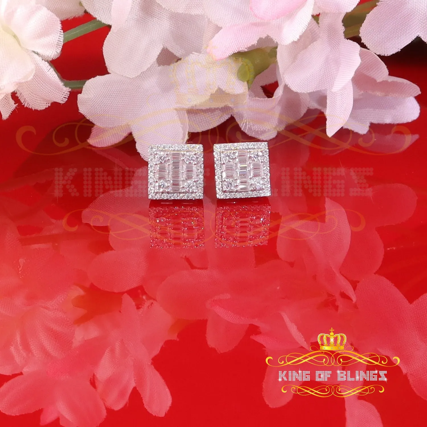 King of Bling's Men's/Women's 925 Silver White 1.00ct VVS 'D' Moissanite Square Stud Earrings