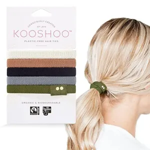 KOOSHOO Organic Cotton Hair Ties - No-Damage, Plastic-Free, Fair Trade - 5ct, Navy