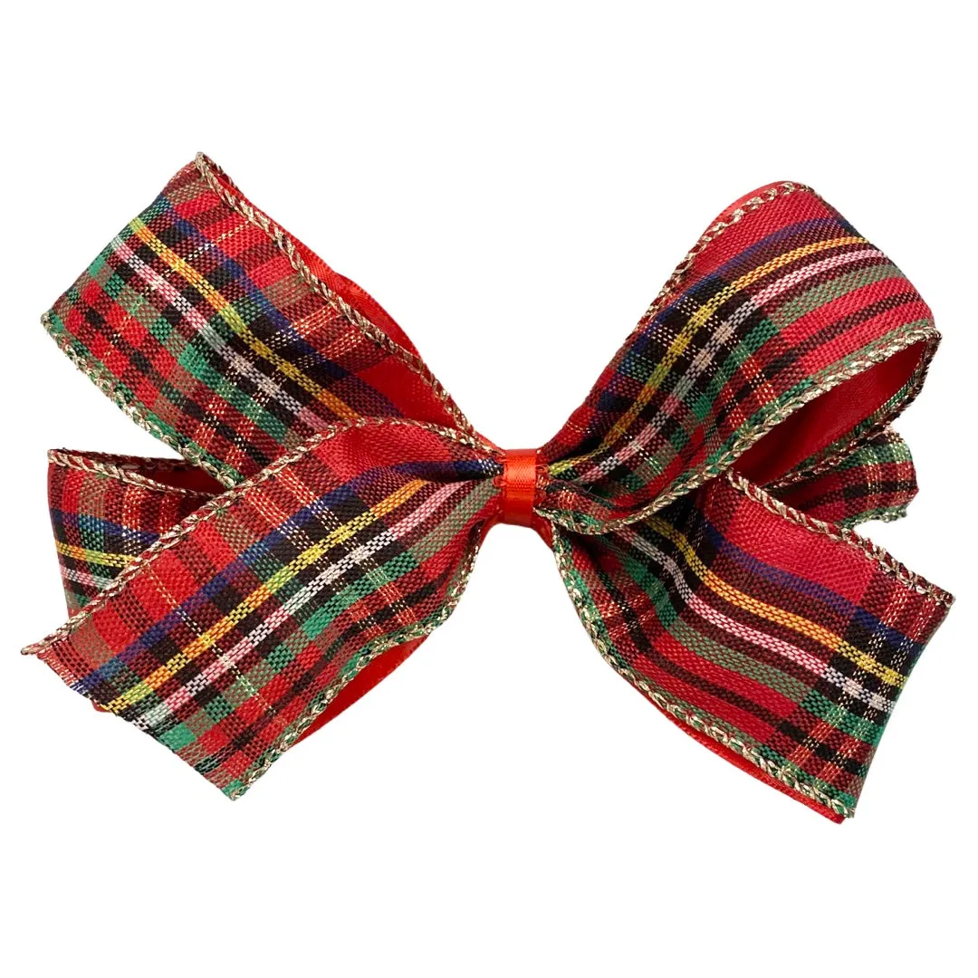 Large Classic Holiday Plaid Layered Hair Bow on Clippie