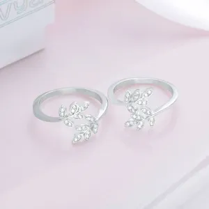 Leafy CZ Rhodium Plated 925 Sterling Silver Toe Ring