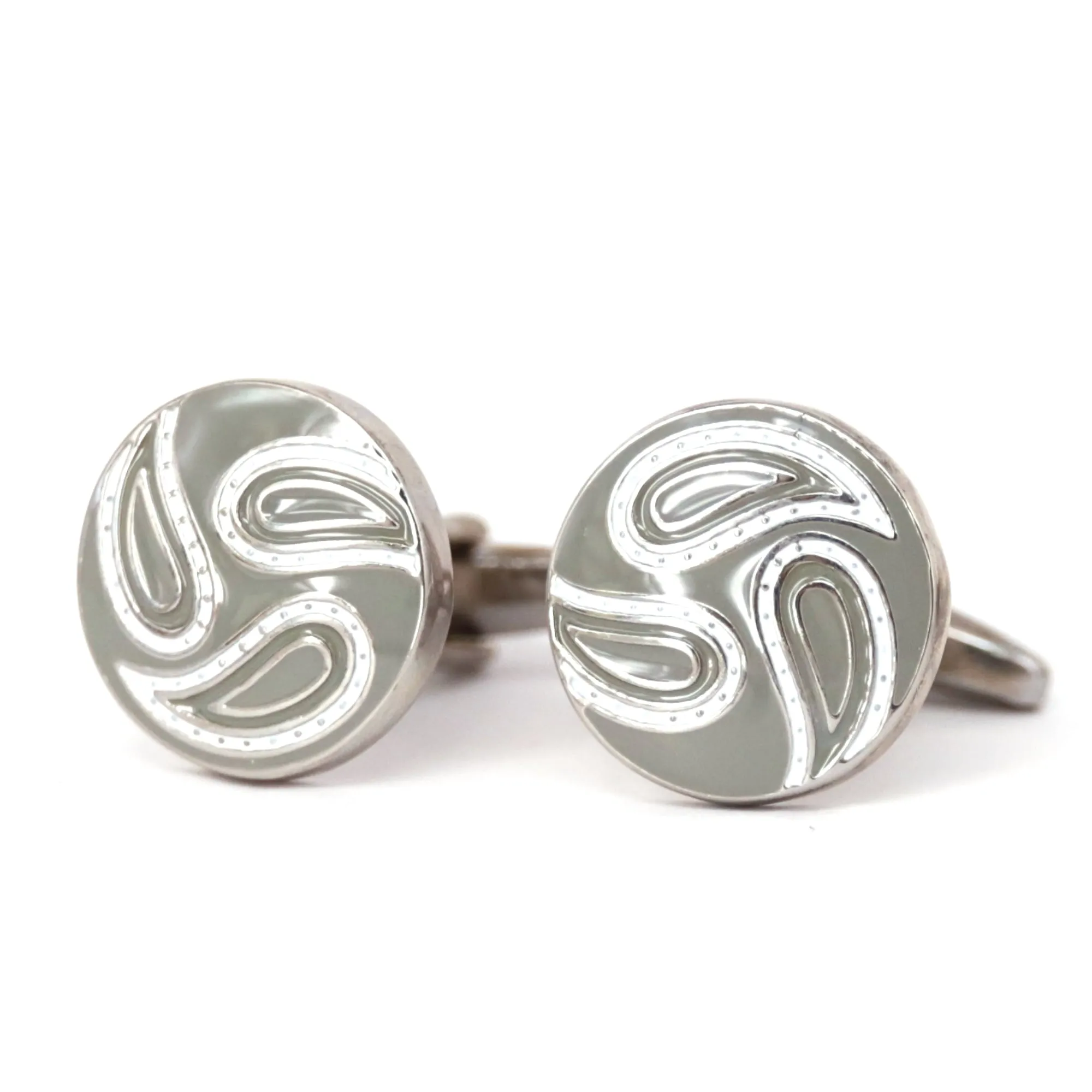 Light Grey Round paisley Cufflinks