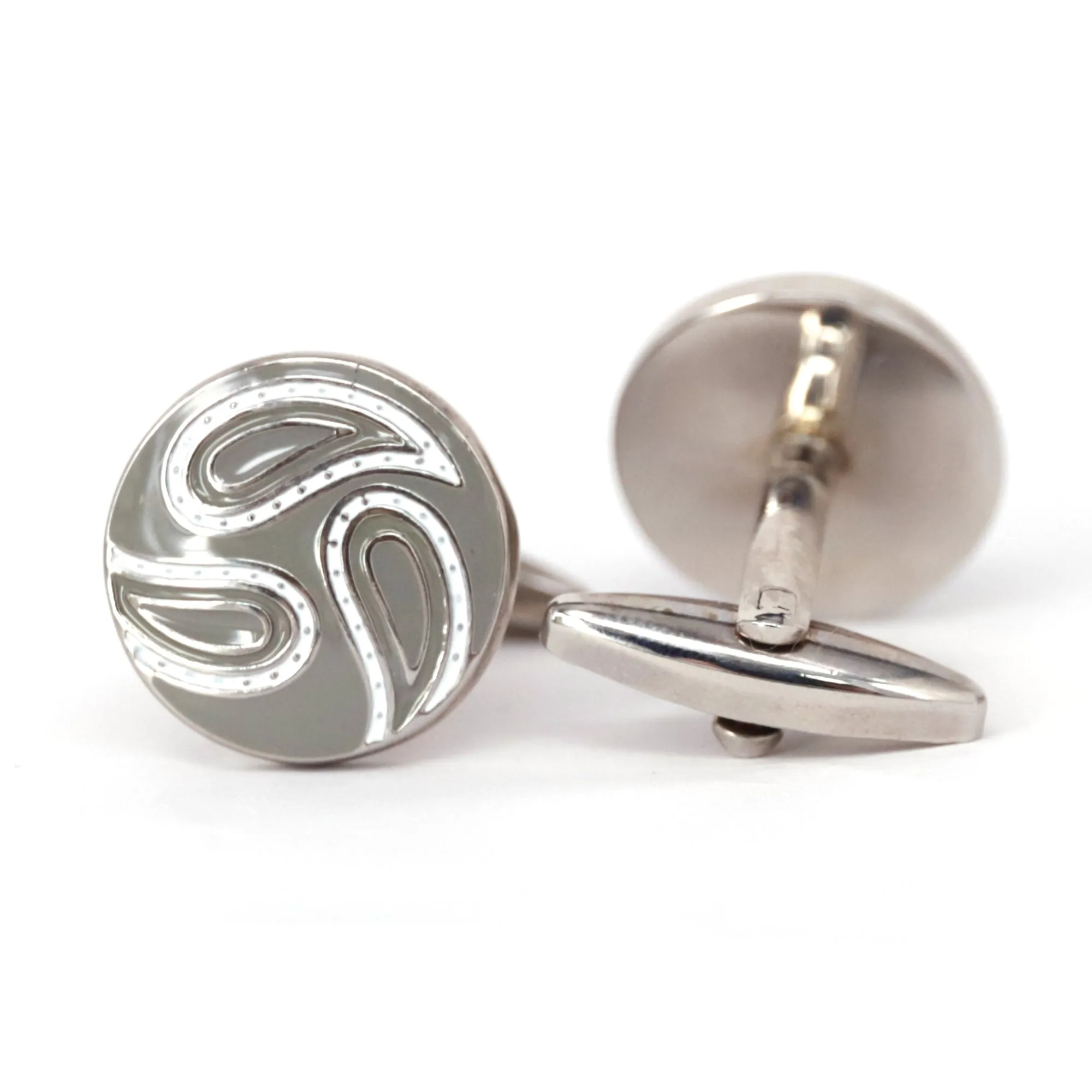 Light Grey Round paisley Cufflinks