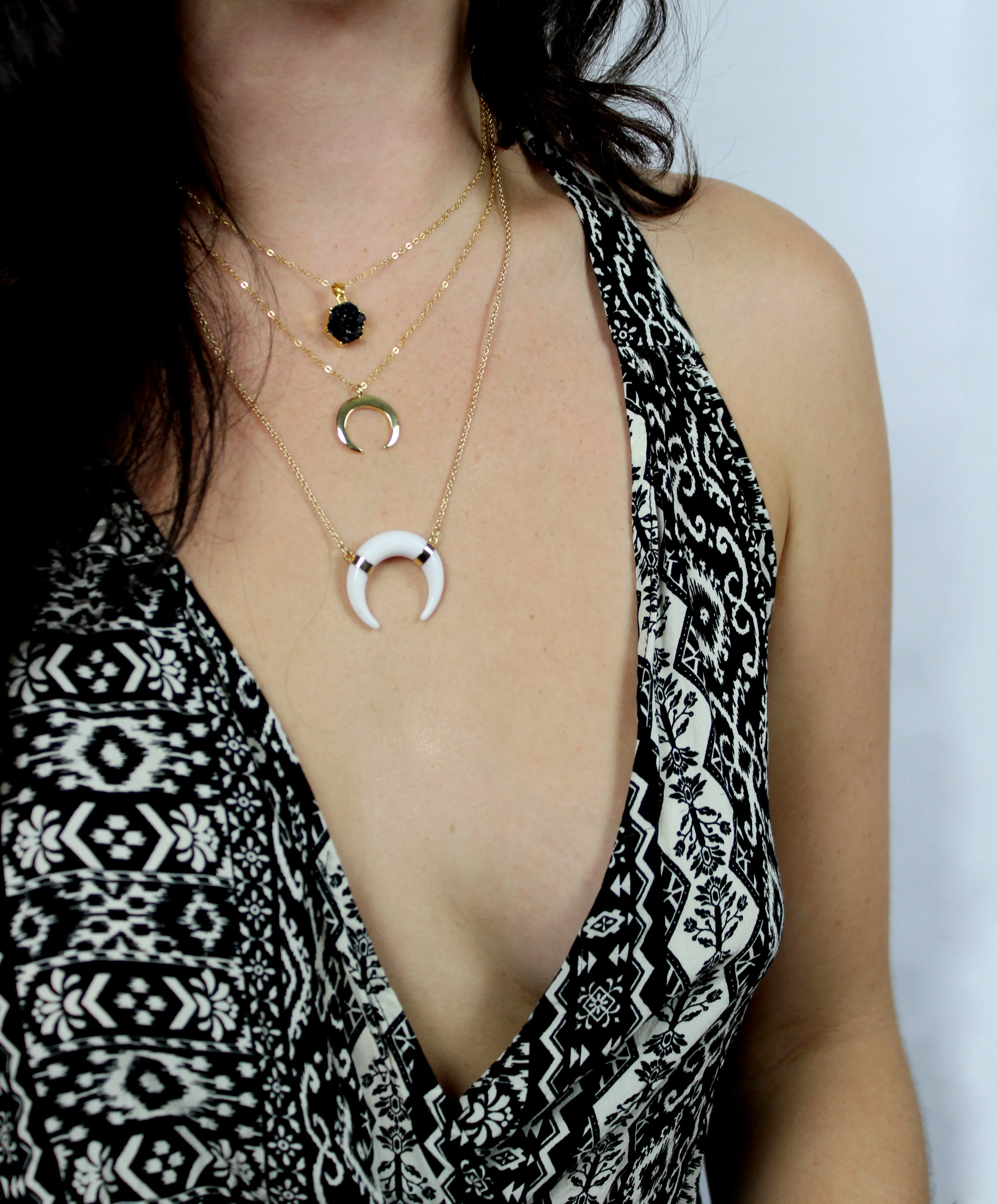 Live Simply // Hexagon Black Druzy Necklace, 24k Gold Plated, Natural Stone // BH-N005