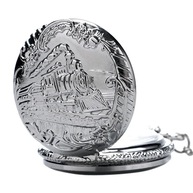 Locomotive Silver Train Pocket Watch For Man or Woman