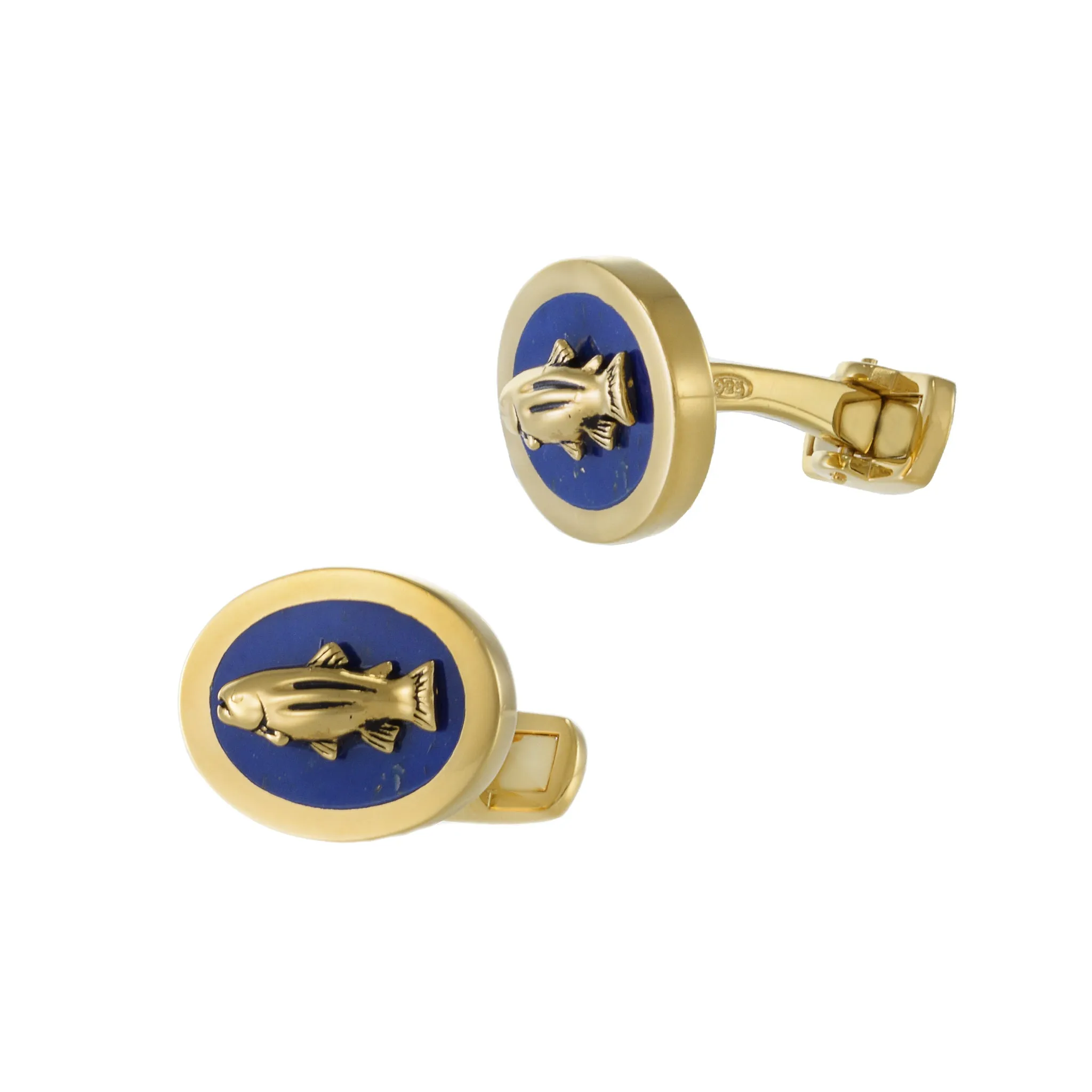 Louis Martin 18KT Yellow Gold Vermeil Genuine Lapis Fish Cufflinks