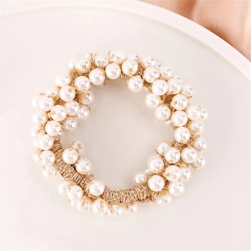 Lustrous Elastic Pearl Cluster Scrunchy Ponytail Hair Ties