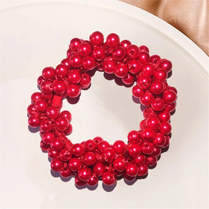 Lustrous Elastic Pearl Cluster Scrunchy Ponytail Hair Ties