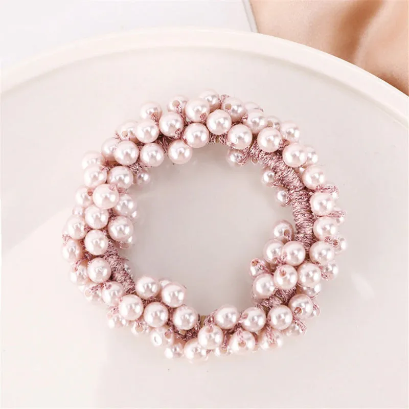 Lustrous Elastic Pearl Cluster Scrunchy Ponytail Hair Ties