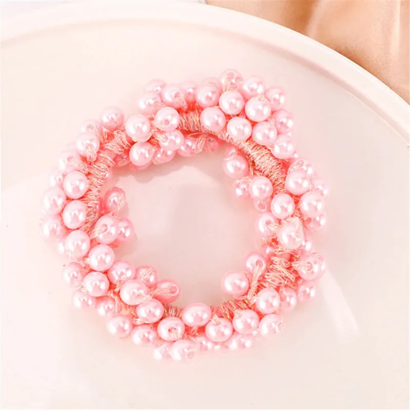 Lustrous Elastic Pearl Cluster Scrunchy Ponytail Hair Ties