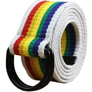 Maikun | Mens & Womens Canvas | Belt with Black D-ring | Color Buckle Buckle rainbow