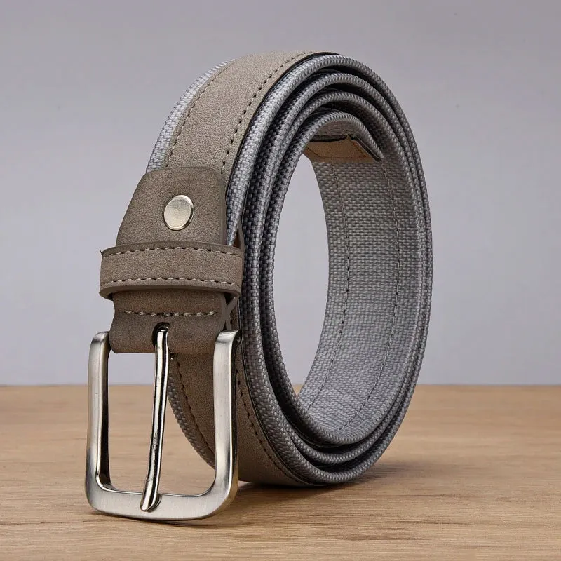 Men Suede Leather Belt With Oxford Fabric Strap Genuine Leather Luxury Pin Buckle Blue Belts For Men 3.5 cm and 4.0 cm Width