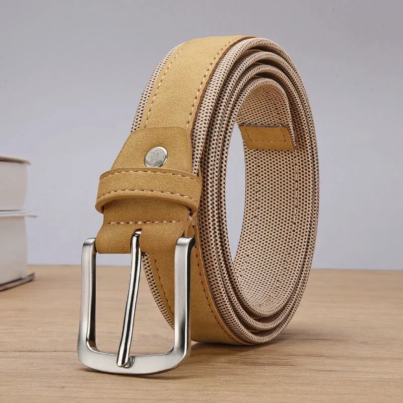 Men Suede Leather Belt With Oxford Fabric Strap Genuine Leather Luxury Pin Buckle Blue Belts For Men 3.5 cm and 4.0 cm Width