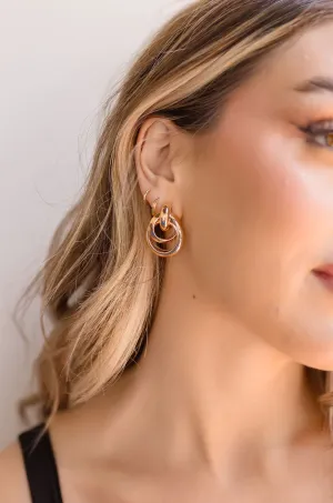 Mia Double Hoop Drop Earrings Gold