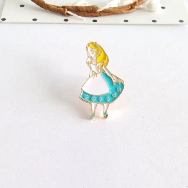 Miage Free shipping Cartoon Cute Alice in Wonderland heart rabbit Brooch Pins badge pin Charm Costume  Jewelry For Women Gift