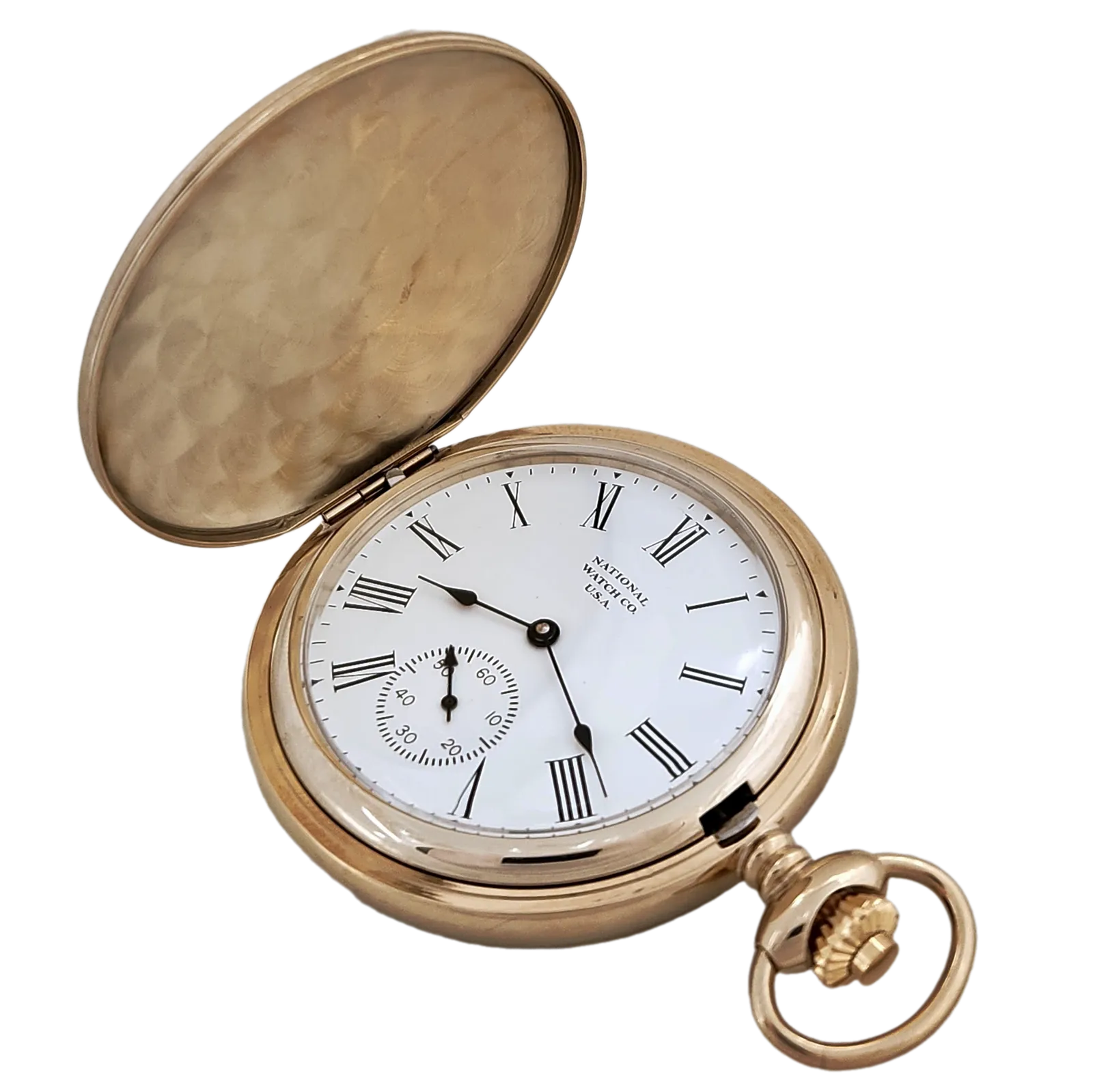 National Pocket Watch with 17 Jewel Wind Up Mechanical Movement, Gold Plated Steel Hunting Case