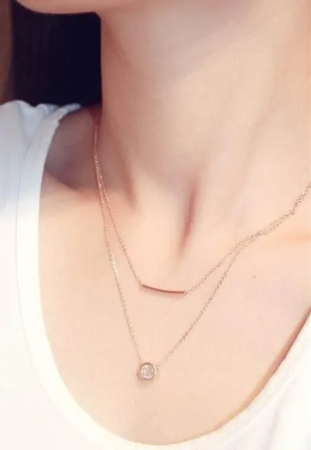 Necklaces Charm Jewelry Simple Double Layers Zircon Geometric Fashion #ET302