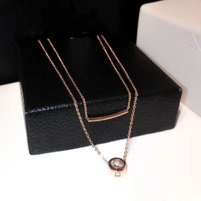 Necklaces Charm Jewelry Simple Double Layers Zircon Geometric Fashion #ET302