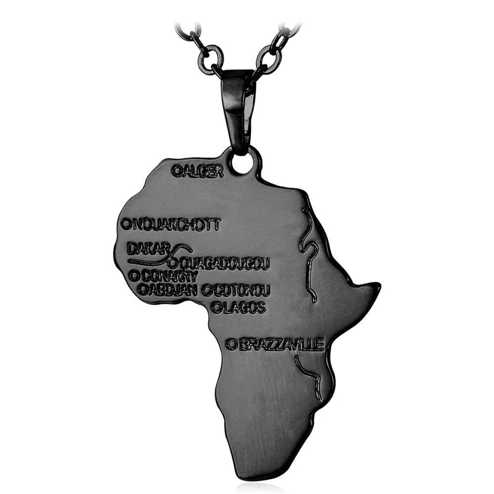 New African Necklace Yellow Gold/Platinum Plated Africa Map Pendant & Chain Men/Women Ethnic Jewelry Gift