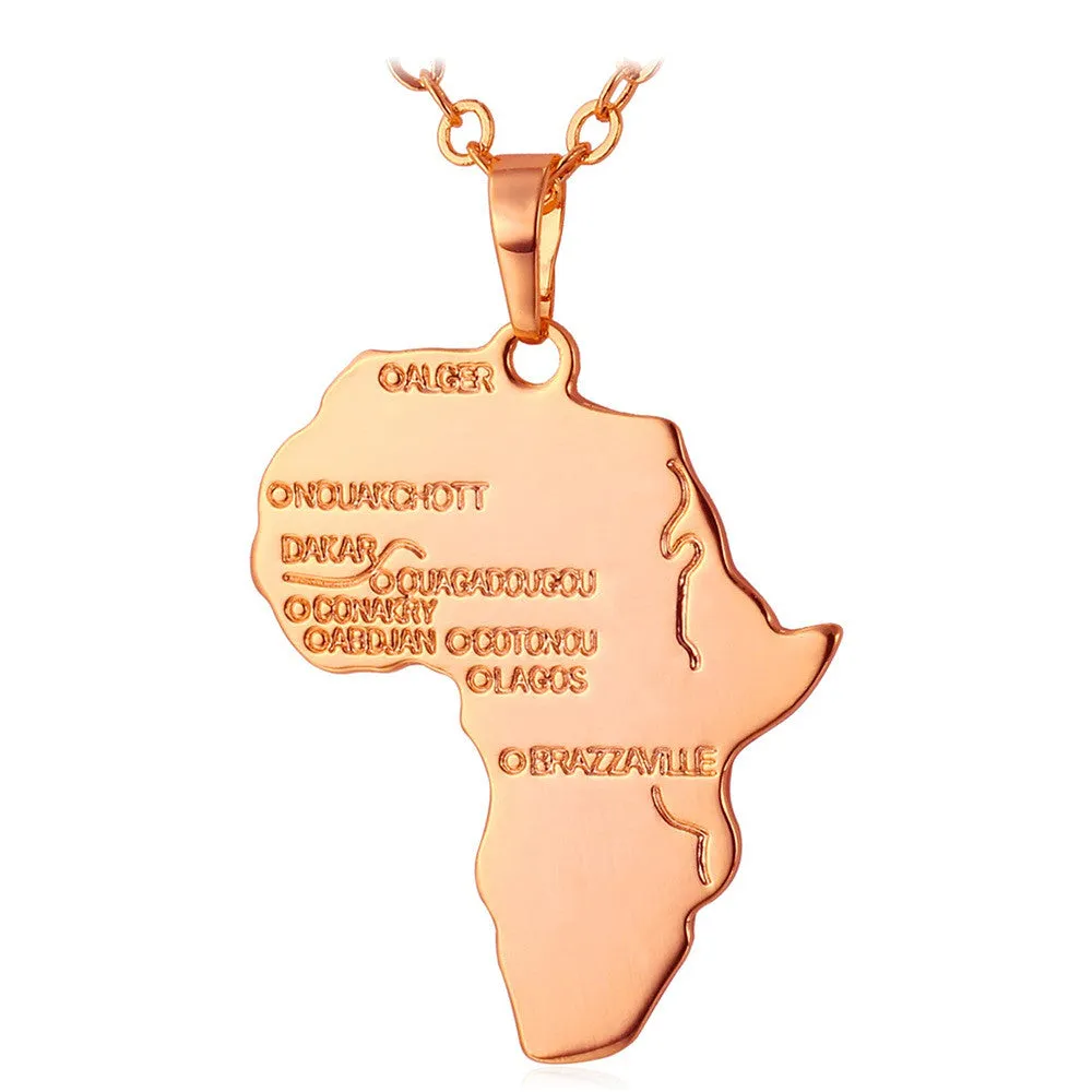 New African Necklace Yellow Gold/Platinum Plated Africa Map Pendant & Chain Men/Women Ethnic Jewelry Gift