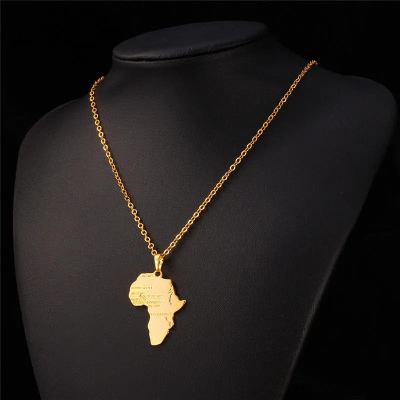 New African Necklace Yellow Gold/Platinum Plated Africa Map Pendant & Chain Men/Women Ethnic Jewelry Gift