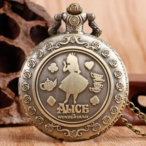 New Arrival Retro Alice in Wonderland Theme Bronze Quartz Pocket Watches Vintage Fob Watches Christmas Brithday Gift