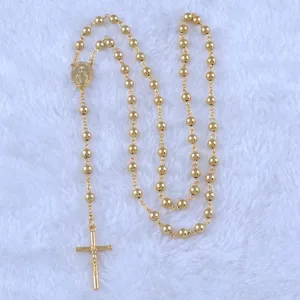 NEW Catholic Goddess Virgen de Guadalupe 6mm beads 18K Gold Plated Rosary Necklace Jewelry Jesus Crucifix Cross Pendant