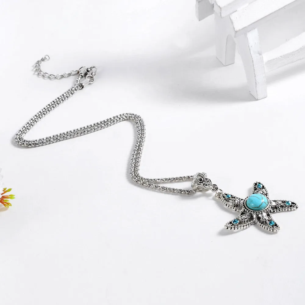 New Hot Summer Jewelry New Bullet Natural Green Crystal Star Necklaces For Women Turquoise Gems Pendant Necklace