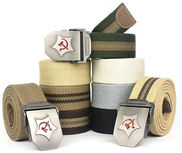 New Men Belt Thicken Canvas Communist Military Belt Army Tactical Belt High Quality Strap