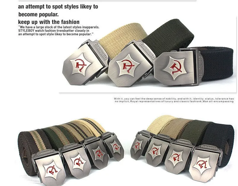 New Men Belt Thicken Canvas Communist Military Belt Army Tactical Belt High Quality Strap