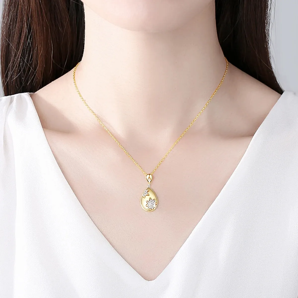 Oval Long Pendant Necklace Cubic Flowers Zirconia Chain