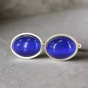 Oval Persian Blue Fibre Optic Glass Cufflinks (Online Exclusive)