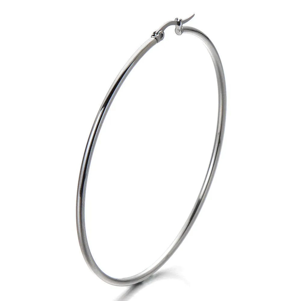 Pair Stainless Steel Large Plain Circle Huggie Hoop Earrings for Women