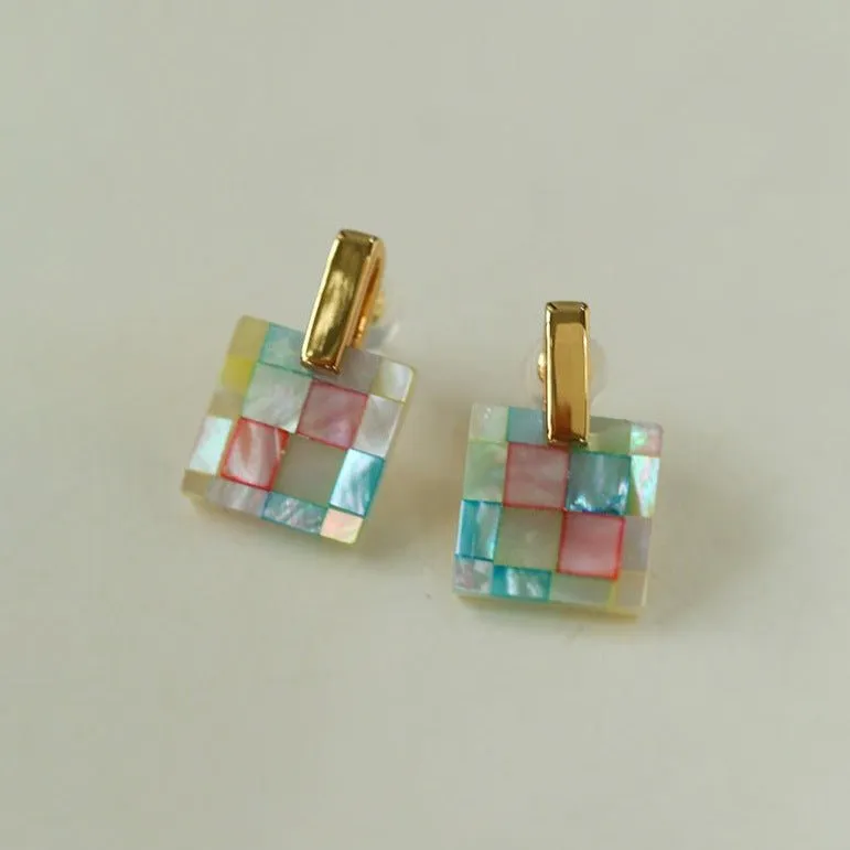 Patchwork Mother-of-Pearl Checkerboard Earrings