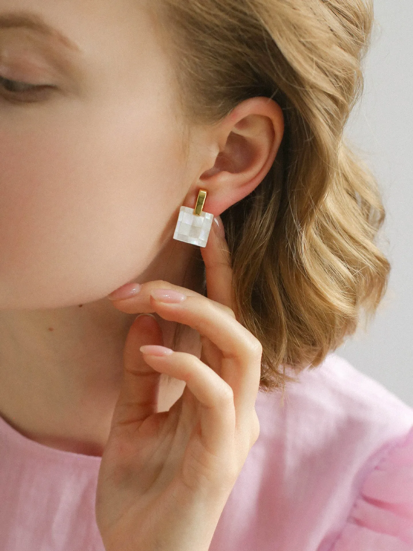 Patchwork Mother-of-Pearl Checkerboard Earrings