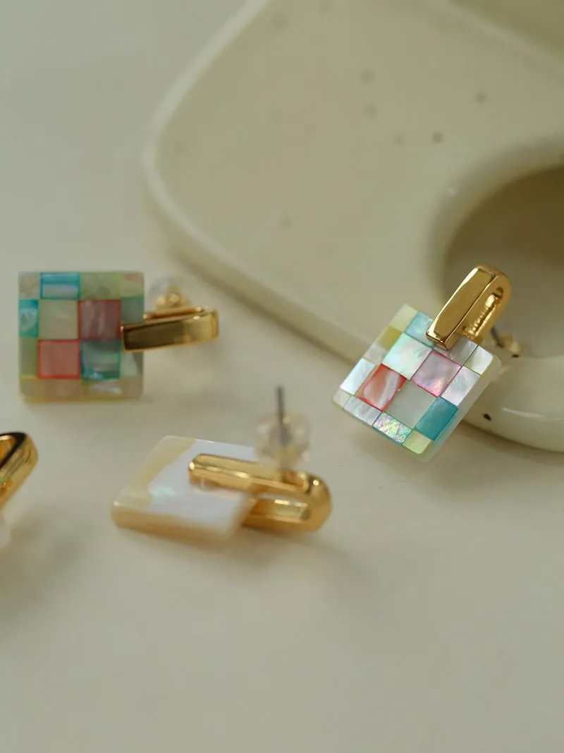 Patchwork Mother-of-Pearl Checkerboard Earrings