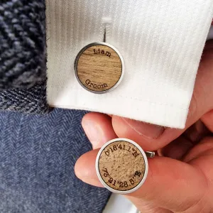 Personalised Walnut Wood Groom And Coordinate Cufflinks