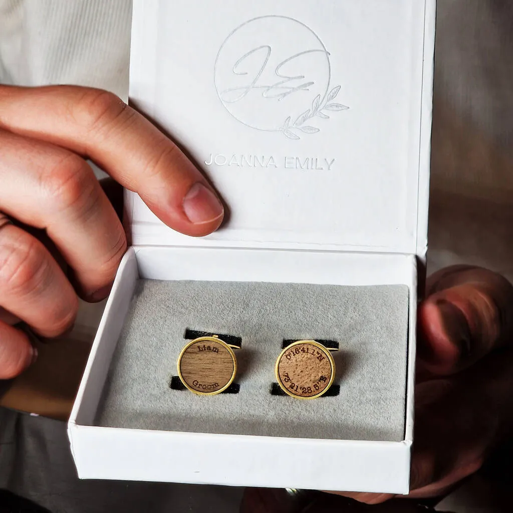 Personalised Walnut Wood Groom And Coordinate Cufflinks