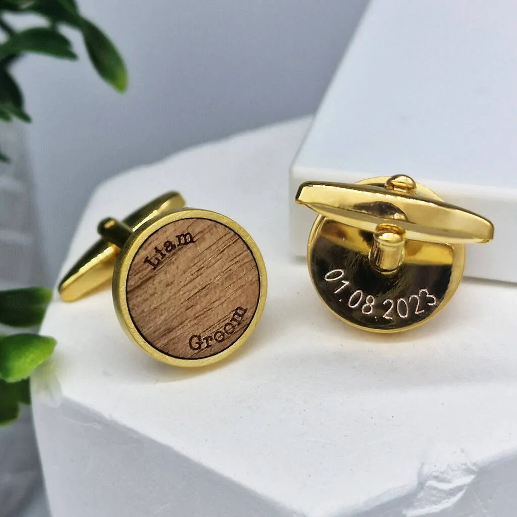 Personalised Walnut Wood Groom And Coordinate Cufflinks