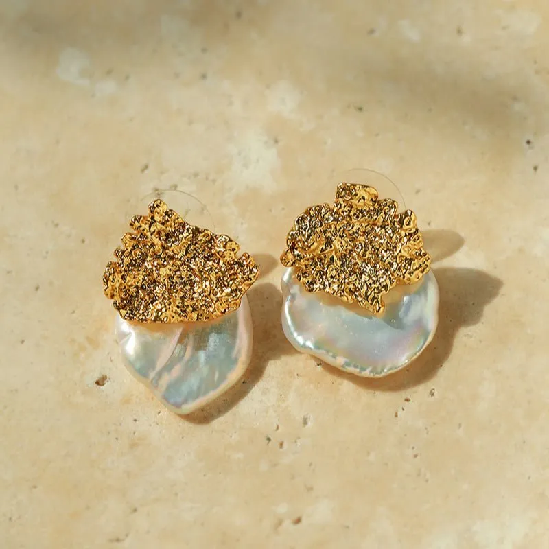 Petal Baroque Pearl Earrings-Single Pearl Stud Earrings