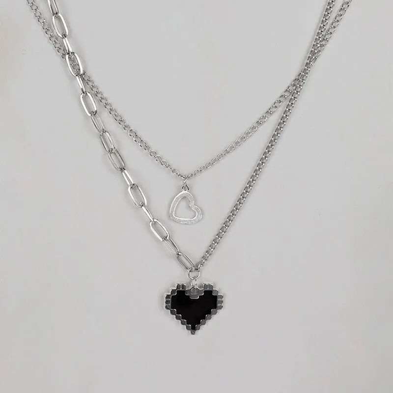 Pixel heart chains necklace