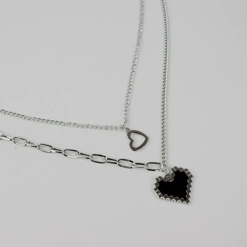 Pixel heart chains necklace