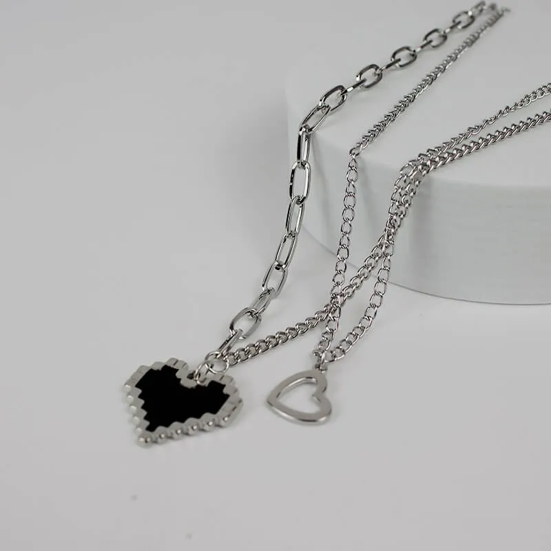 Pixel heart chains necklace