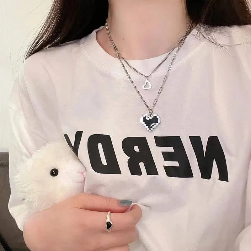 Pixel heart chains necklace